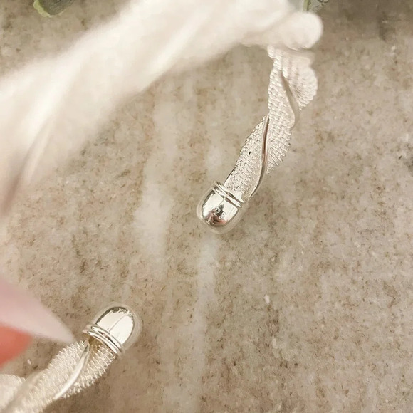 925 Sterling Silver Twist Bangle Bracelet Cuff Bracelet Shiny Textured Bracelet - Picture 5 of 5